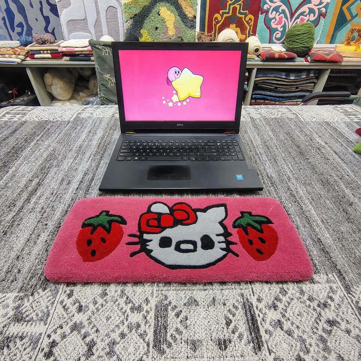 Hello Kitty Pink Cartoon Keyboard Rug image 1