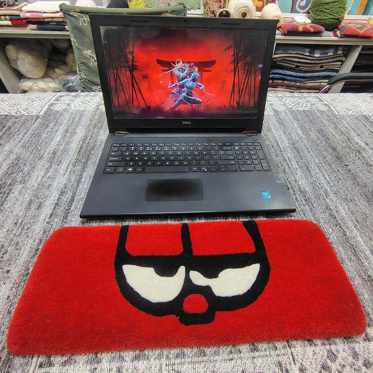Grumpy Eyes Red Cartoon Keyboard Rug image 1