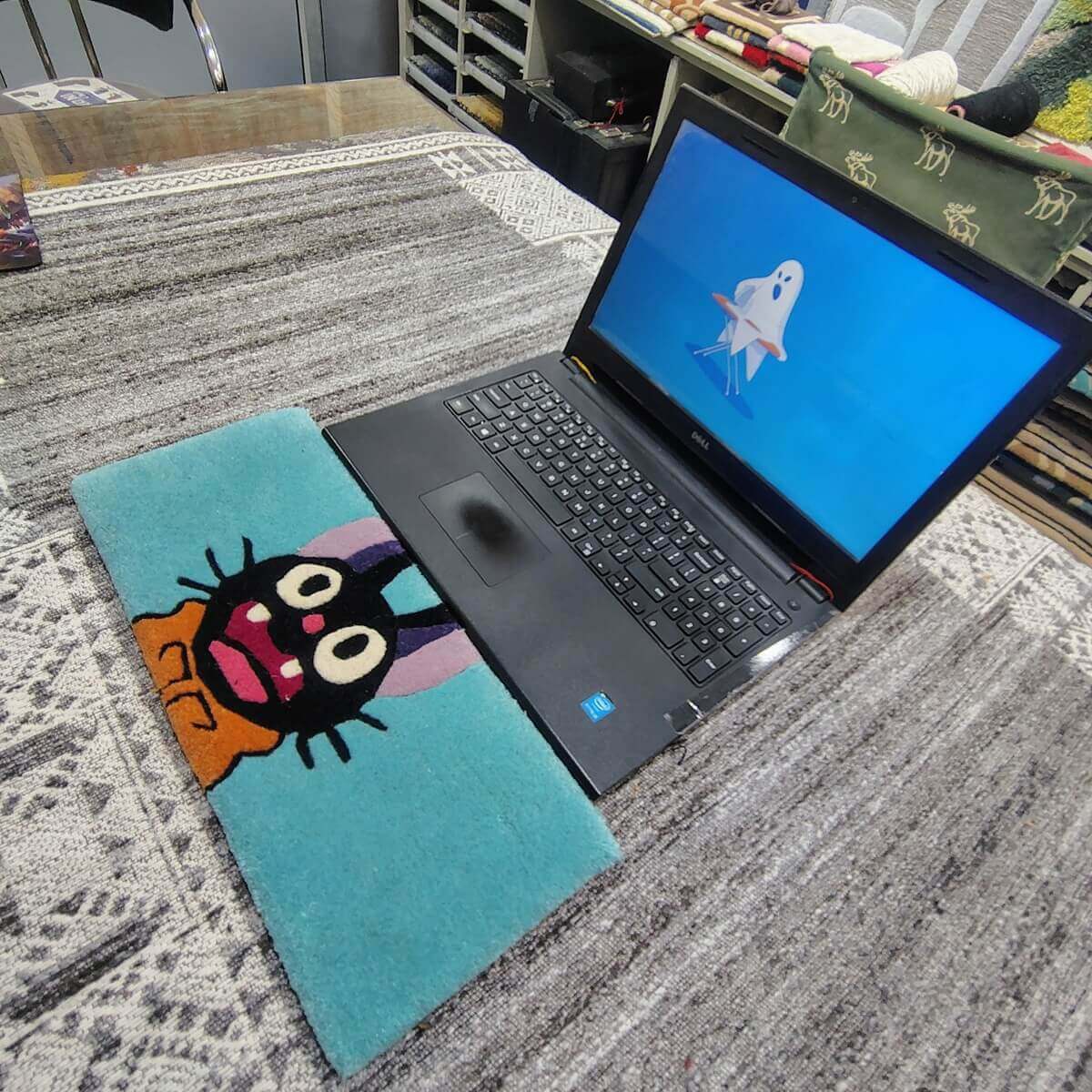 Black Cat Blue Cartoon Keyboard Rug image 2