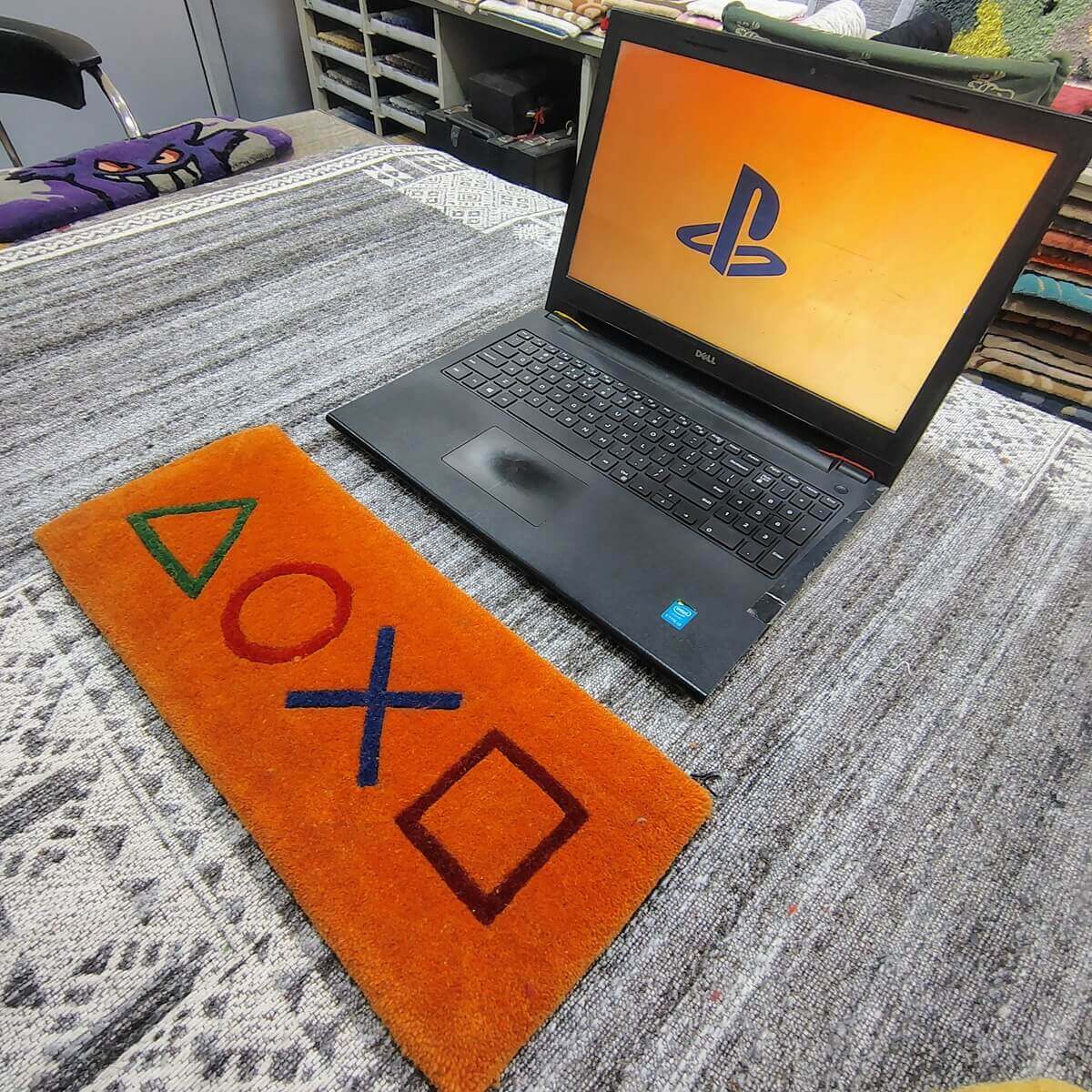 Playstation Icons Gaming Orange Keyboard Rug image 2
