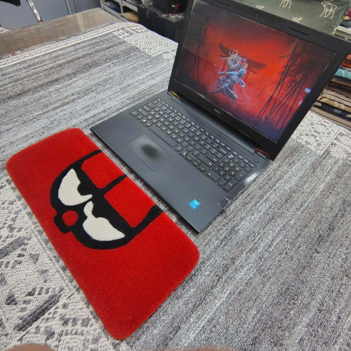 Grumpy Eyes Red Cartoon Keyboard Rug image 2