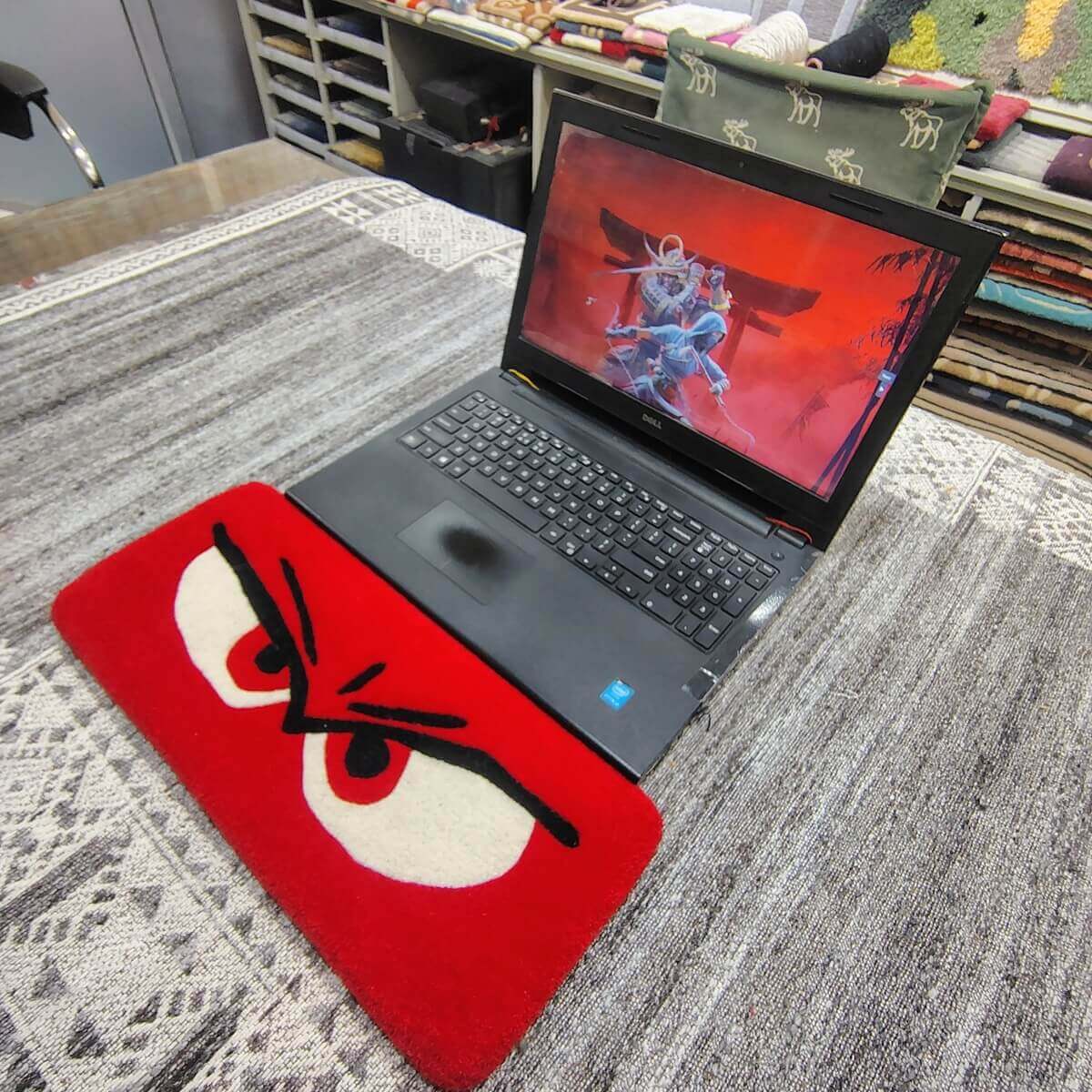 Red Anger Eye Cartoon Keyboard Rug image 2