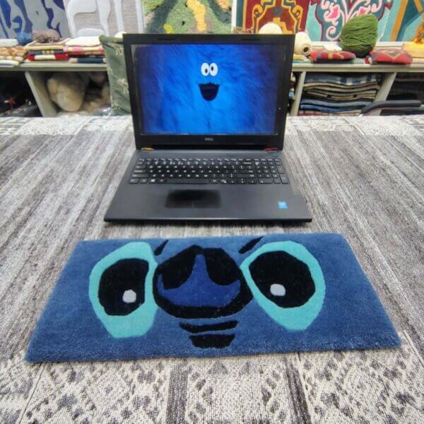 Stitch Cartoon Blue Keyboard Rug Front