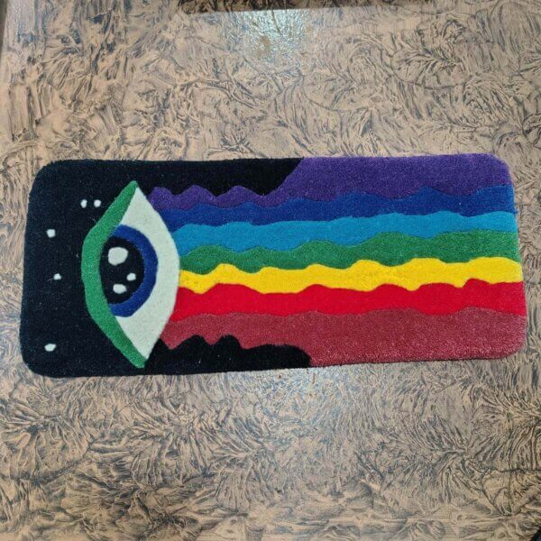 Vibrant Rainbow Eye Multicolour Keyboard Rug Close up